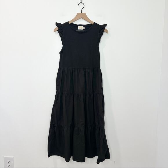 NATION LTD Sissy Ruffled Black Dress Tiered Midi Sundress size Small - Picture 3 of 10